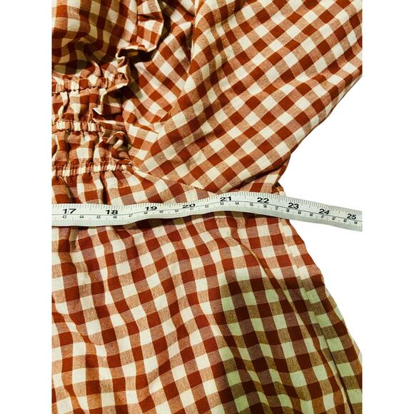 HAPTICS Womens Gingham Ruffle Red White Long Sleeve Blouse Top Cotton Blend 1X - Picture 7 of 8